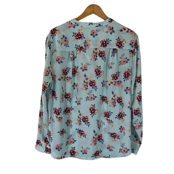Faded Glory Turqiouse Button Up Floral Blouse Plus XXL Lightweight Multicolor - Picture 2 of 9